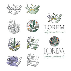 Collection of vector logos for natural cosmetics. Logo for organic cosmetics