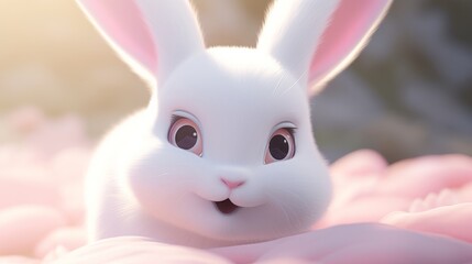 Obraz premium Whimsical Bunny Moments. Enchanting Illustrations in White and Pink.