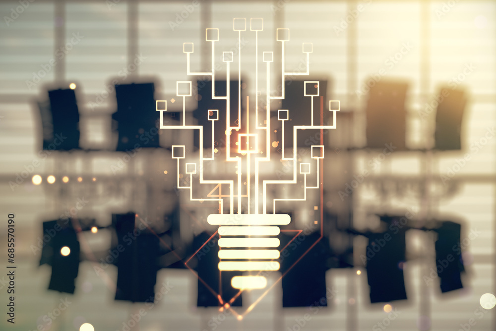 Aufkleber virtual creative idea concept with light bulb and microcircuit illustration on a modern conference r