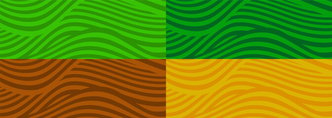 Farm background pattern. Green, brown, yellow agricultural crop texture. Four Seasons. Vector background with green farm field texture.