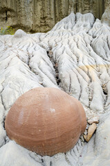 The Large Spherical Boulder Rocks Also Known as Concretions at Theodore Roosevelt National Park in North Dakota