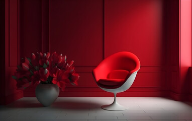 Red armchair in a red room, Generative AI