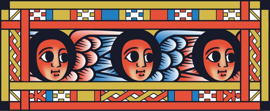 Ethiopian ortodox church Colourful Angels face and wing Pattern. Ethiopian ancient christian arts. illustration. high quality vector.