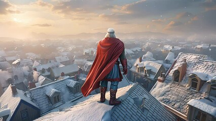 Santa Claus as superhero, wearing cape. Created with Generative AI.	
