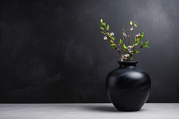 minimalist flower vase in front of a dark wall with copy space