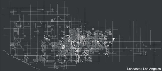 Detailed hand-drawn navigational urban street roads map of the CITY OF LANCASTER of the American LOS ANGELES CITY COUNCIL, UNITED STATES with vivid road lines and name tag on solid background