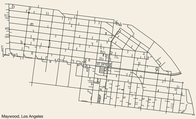 Detailed hand-drawn navigational urban street roads map of the CITY OF MAYWOOD of the American LOS ANGELES CITY COUNCIL, UNITED STATES with vivid road lines and name tag on solid background