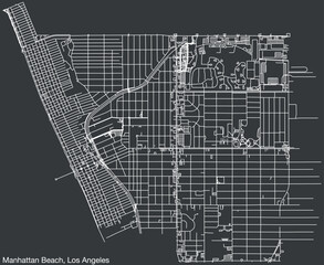 Detailed hand-drawn navigational urban street roads map of the CITY OF MANHATTAN BEACH of the American LOS ANGELES CITY COUNCIL, UNITED STATES with vivid road lines and name tag on solid background
