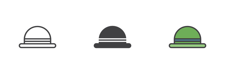 Men's hat bowler different style icon set