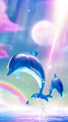 3D dreamy dolphins wallpaper © JoyImage