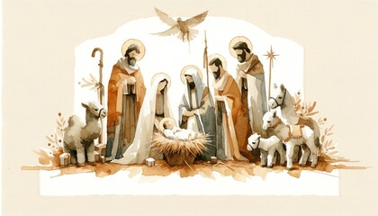 Watercolor illustration of Christmas Nativity Scene  © Faith Stock