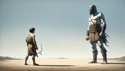 Illustration of David and Goliath - obrazy, fototapety, plakaty
