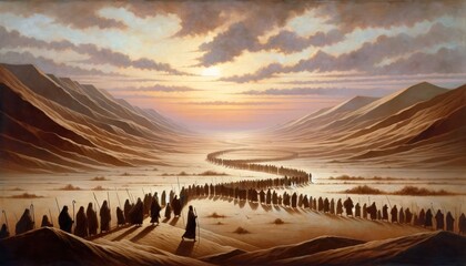 The Exodus. Israelites walking through the desert. - obrazy, fototapety, plakaty