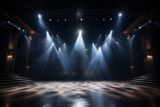 Empty Stage Lit by Spotlights Before Performance