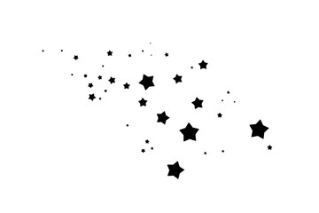 Modern template of luxurious black stars. Elegant design for greeting cards, business, presentation or congratulations. Meteoroids, comets, asteroids and stars. Powder on white background. Png. - obrazy, fototapety, plakaty