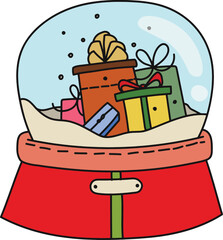 Snow Globe. Christmas elements. Line art illustration in flat vector cartoon style.