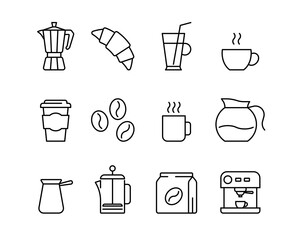 Coffee theme set line icons. Editable stroke