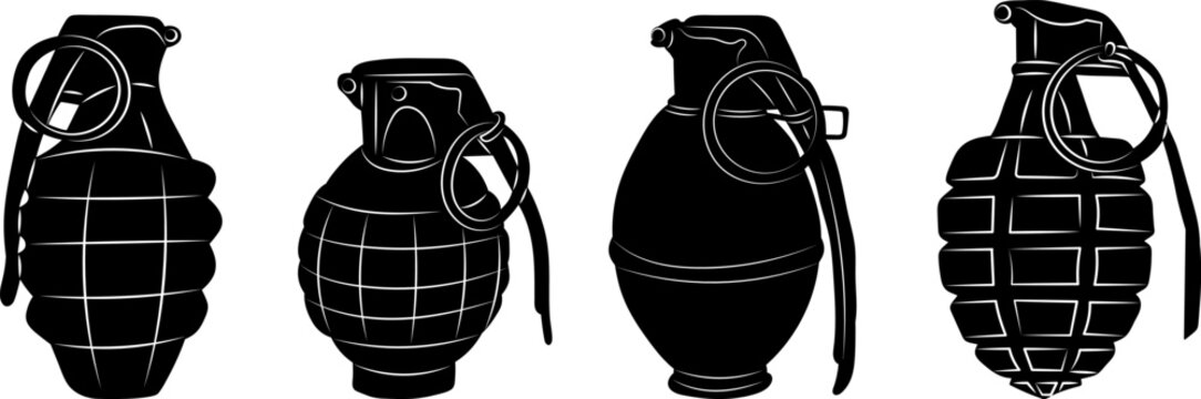 hand grenades silhouette on white background vector
