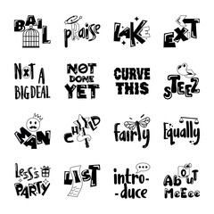 Trendy Set of Lettering Style Glyph Stickers 

