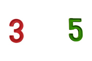 Bold numbers 3 and 5 in red and green on clean white background, ideal for education, design, and playful numeric themes.