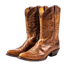 Brown Cowboy Boots Isolated on Transparent or White Background, PNG