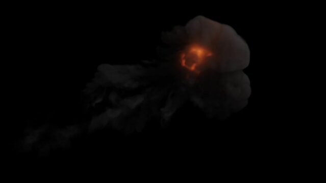 Multiple artillery fire, isolated on black with luma matte