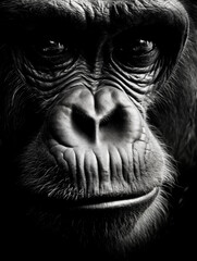 Black and white portrait of an ape