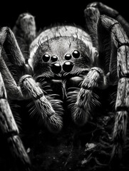 Black and white portrait of a spider