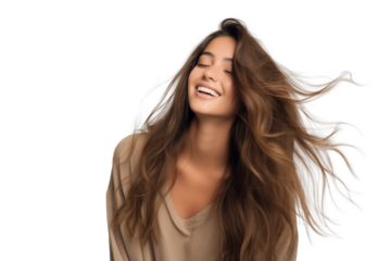 Natural Woman Smiling with Flowing Hair