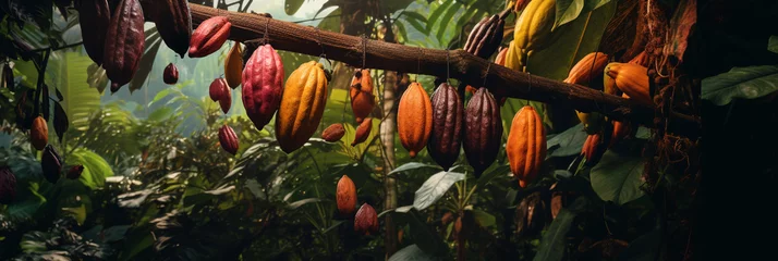 Gordijnen Ripe of cacao plant tree wallpaper © ovid