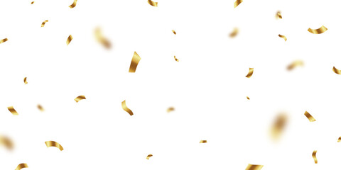 Golden confetti and zigzag ribbon falling from above streamer, tinsel vector
