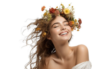 Natural Woman with Floral Wreath Laughing
