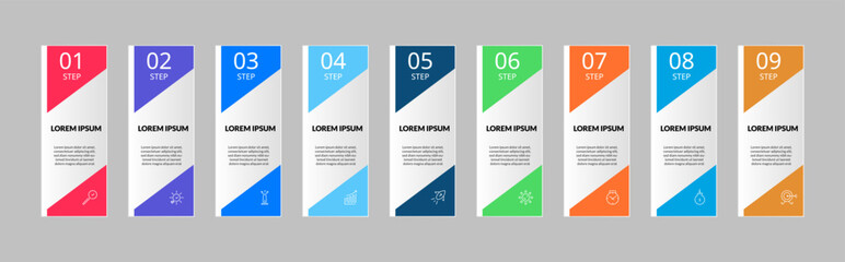 Vector Infographic design business template with icons and 9 options or steps.