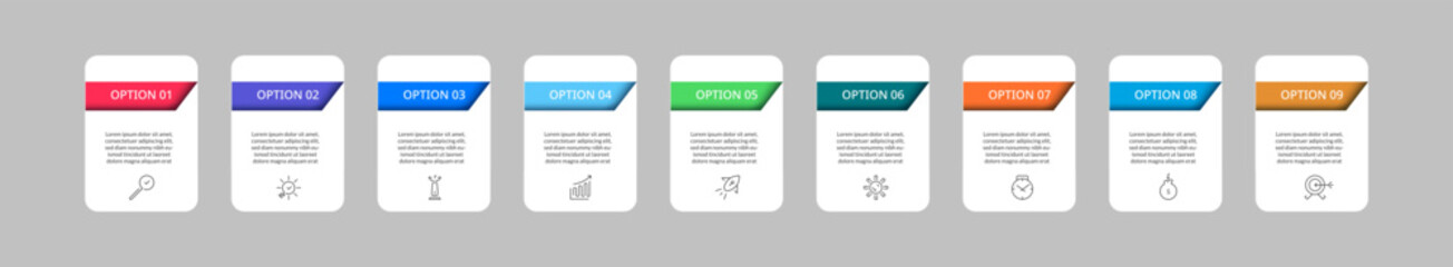 Vector Infographic design business template with icons and 9 options or steps.