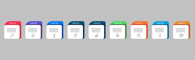 Vector Infographic design business template with icons and 9 options or steps.