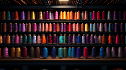 Naklejka premium the roll of fabric ribbon in difference colors ans pattern, in industries production