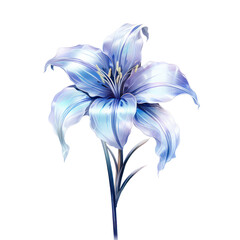 sky blue crystal lilly,sky blue lilly made of crystal isolated on transparent background,transparency 