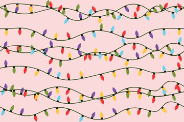 Christmas lights pattern in vector seamless, seamless background for greeting cards, backdrops, wrapping paper, greetings, etc.