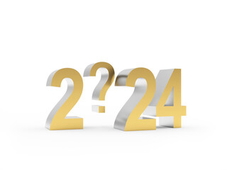 Question mark in the New Year 2024 number. 3D illustration