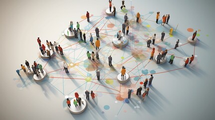 An interconnected web of diverse IT professionals collaborating on a shared project, with each individual contributing their unique expertise, surrounded. 3D Illustration - obrazy, fototapety, plakaty