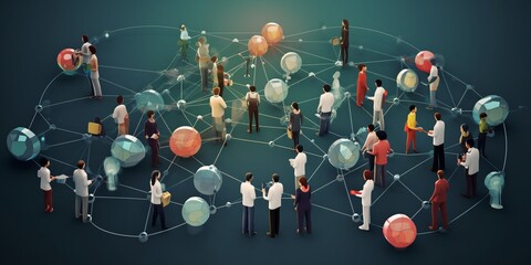 An interconnected web of diverse IT professionals collaborating on a shared project, with each individual contributing their unique expertise, surrounded. 3D Illustration