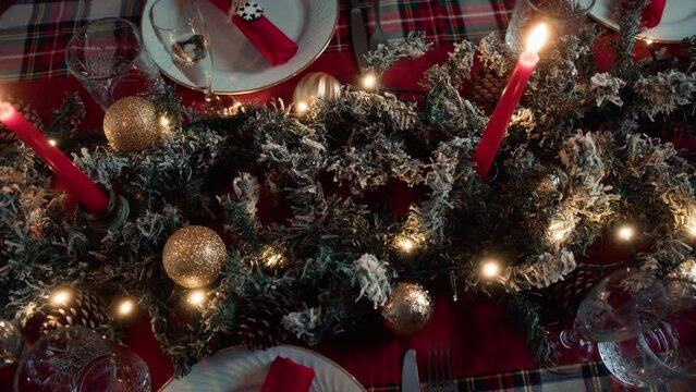 Christmas dinner atmosphere on a set table 