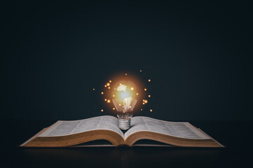 glowing light bulb in book Ideas about inspiration from reading, ideas, innovation, self-learning...