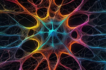 Fototapeta premium Intricate web of neural networks in neon colors