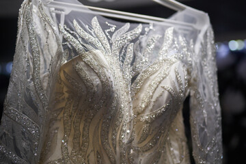Close-up of the bride's wedding dress