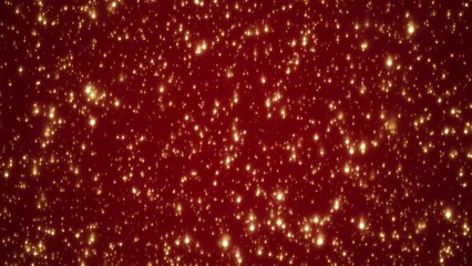 Looping animated christmas background of golden light particles falling on red background