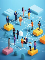 An interconnected web of diverse IT professionals collaborating on a shared project, with each individual contributing their unique expertise, surrounded. 3D Illustration