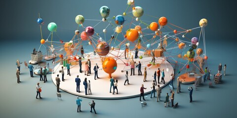 An interconnected web of diverse IT professionals collaborating on a shared project, with each individual contributing their unique expertise, surrounded. 3D Illustration, banner