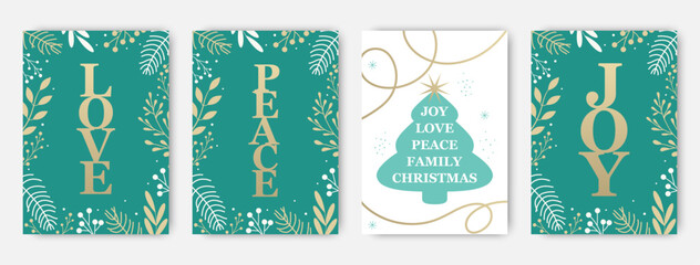 Love peace joy, set of greeting cards. Design for graphic and web design, social media banners, vector illustration.