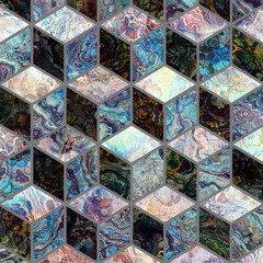 Fototapeta na wymiar Abstract Marble mosaic tiles texture. Cubes mosaic tiles. Fractal digital Art Background. High Resolution. Can be used for background or wallpaper